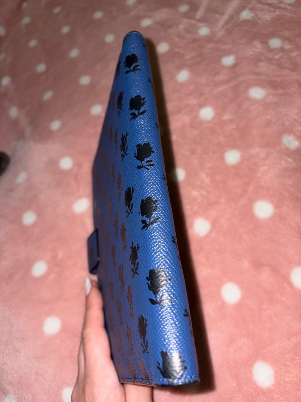 Coach Navy Blue Floral Leather Planner Journal Cover with Snap - Picture 6 of 13